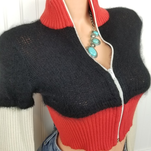 Vintage Miss Deanna cropped Angora zip sweater M - Picture 2 of 8
